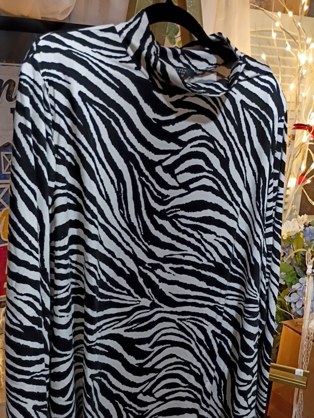 Studio Black & White Zebra Print Cowl-Neck Blouse